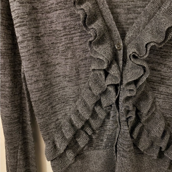 J. Crew Ruffled V-Neck Cardigan Sweater - Gray Heather - Picture 3 of 4